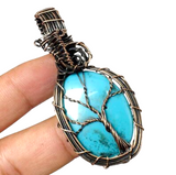 Turquoise • Tree of Life • Copper Wire Wrapped Weave Pendant Necklace