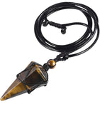 Macrame Rope Natural Gemstone Crystal Pendulum Point Hexagonal Pendant Necklace-Amethyst, Onyx, Opal, Quartz, Aventurine, Bloodstone, Lapis Lazuli, Rose Quartz