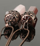 Filigree Leaf Copper Hexagonal Natural Gemstone Crystal Point Pendulum Pendant/Choose Chain