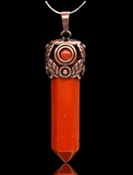 Filigree Leaf Copper Hexagonal Natural Gemstone Crystal Point Pendulum Pendant/Choose Chain