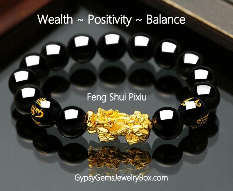 Pixiu bracelet online with black obsidian