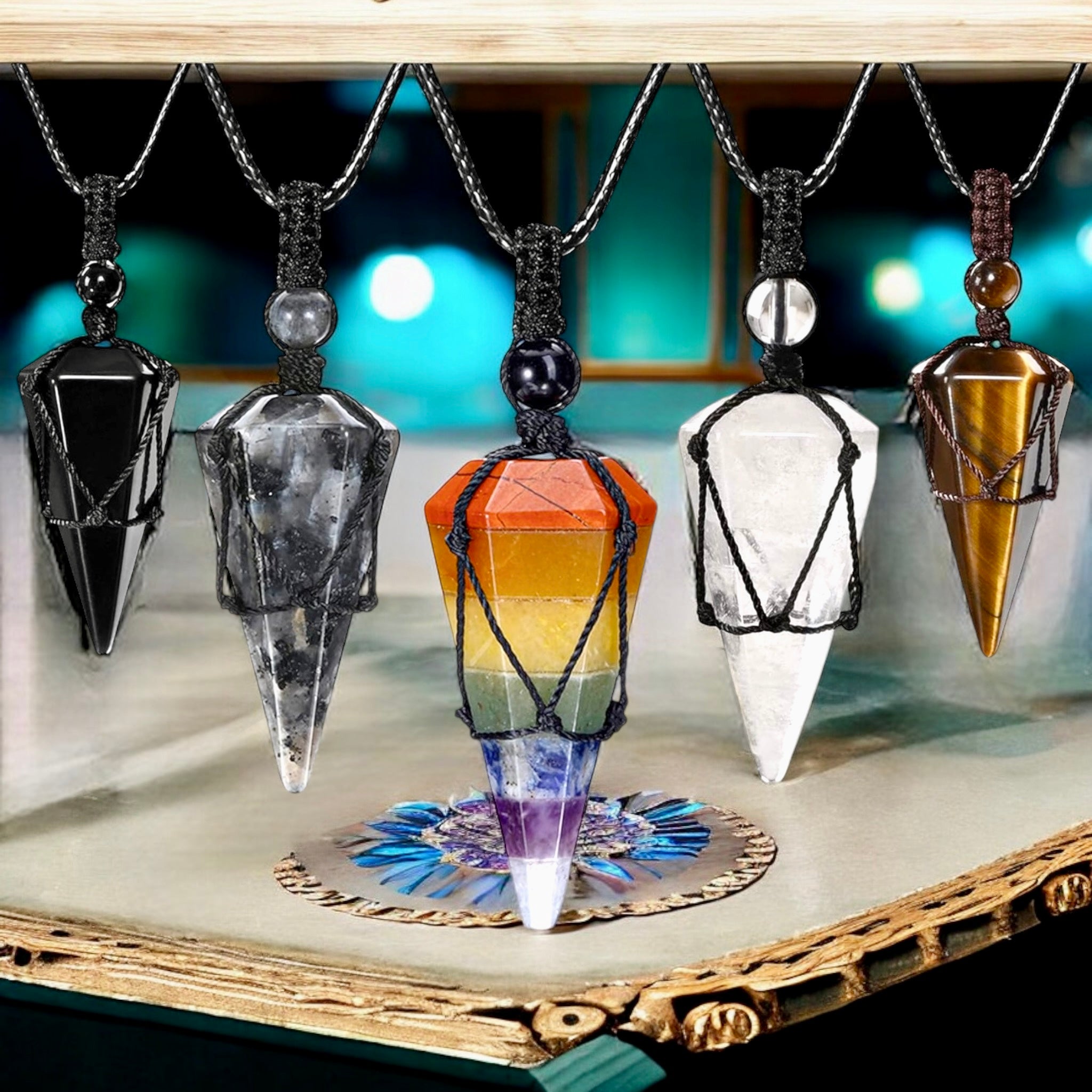 thumbnail image 2 of Natural Terahertz Wave Gemstone Drop Pendant Necklace – Healing Stone 2 of 3