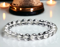 Quartz - Clear Quartz Crystal Round Smooth Stretch  (8mm) Natural Gemstone Crystal Energy Bead Bracelet