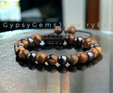 Tiger’s Eye - Yellow Tiger Eye•Hematite•Braided Macrame Adjustable Sliding Knot Round Smooth (8mm) Natural Gemstone Crystal Energy Bead Bracelet