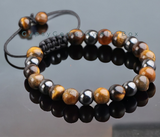 Tiger’s Eye - Yellow Tiger Eye•Hematite•Braided Macrame Adjustable Sliding Knot Round Smooth (8mm) Natural Gemstone Crystal Energy Bead Bracelet