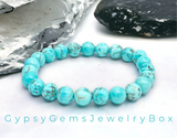 Turquoise - Blue Howlite Custom Size Round Smooth Stretch (8mm or 10mm) Natural Gemstone Crystal Energy Bead Bracelet