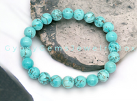 Turquoise - Blue Howlite Custom Size Round Smooth Stretch (8mm or 10mm) Natural Gemstone Crystal Energy Bead Bracelet