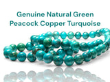 Turquoise - Genuine Natural Green Peacock Copper Vein Turquoise, Custom Size, Round Stretch (8mm) Natural Gemstone Crystal Energy Bead Bracelet