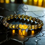 Bloodstone - Dragon Bloodstone Gold Feng Shui Dragon Custom Size Round Smooth Stretch (8mm) Natural Gemstone Crystal Energy Bead Bracelet