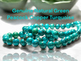 Turquoise - Genuine Natural Green Peacock Copper Vein Turquoise, Custom Size, Round Stretch (8mm) Natural Gemstone Crystal Energy Bead Bracelet