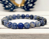 Sodalite Blue Gray Custom Size Round Smooth Stretch (8mm) Natural Gemstone Crystal Energy Bead Bracelet