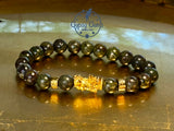 Bloodstone - Dragon Bloodstone Gold Feng Shui Dragon Custom Size Round Smooth Stretch (8mm) Natural Gemstone Crystal Energy Bead Bracelet