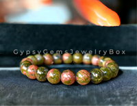 Unakite Custom Size Round Smooth Stretch (8mm) Natural Gemstone Crystal Energy Bead Bracelet