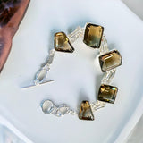 Smokey Quartz Natural Gemstone Emerald Cut .925 Sterling Silver Stamped Link Bracelet