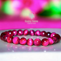 Tiger’s Eye - Pink Rose Tiger Eye Custom Size Round Smooth Stretch (8mm) Natural Gemstone Crystal Energy Bead Bracelet