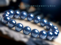 Sapphire Blue Kashmir Custom Size Round Smooth Stretch (8mm) Natural Gemstone Crystal Energy Bead Bracelet