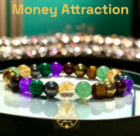 Intention - Money Attraction (Malachite + Aventurine + Citrine + Tiger Eye + Amethyst + Pyrite + Hematite + Garnet) Custom Size Round Smooth Stretch (8mm) Natural Gemstone Crystal Energy Bead Bracelet