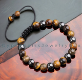 Tiger’s Eye - Yellow Tiger Eye•Hematite•Braided Macrame Adjustable Sliding Knot Round Smooth (8mm) Natural Gemstone Crystal Energy Bead Bracelet