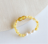 Raw Honey Baltic Amber + Pearls || Anklet or Bracelet