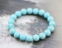 Turquoise - Blue Magnesite Frost Matte Rustic, Custom Size, Round Stretch (8mm) Natural Gemstone Crystal Energy Bead Bracelet