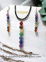 7 Chakra Drop Dangle Earrings • Choose Copper • Sterling Silver • Gold • Handmade Wire Wrapped Natural Crystal Gemstone: Amethyst, Lapis Lazuli, Sodalite, Tiger Eye, Green Aventurine, Citrine and Carnelian