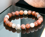 Sunstone Peach + Rainbow Moonstone Custom Size Round Smooth Stretch (8mm) Natural Gemstone Crystal Energy Bead Bracelet