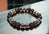 Smokey Quartz + Pyrite “Success & Transformation” Custom Size Round Smooth Stretch (8mm) Natural Gemstone Crystal Energy Bead Bracelet