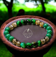 Malachite•Smokey Quartz•Green Tiger’s Eye•Custom Size Round Smooth Stretch (8mm) Natural Gemstone Crystal Energy Bead Bracelet