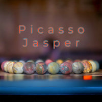 Jasper - Picasso Jasper Custom Size Frost Matte Rustic Round Stretch (8mm) Natural Gemstone Crystal Energy Bead Bracelet