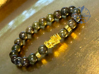 Bloodstone - Dragon Bloodstone Gold Feng Shui Dragon Custom Size Round Smooth Stretch (8mm) Natural Gemstone Crystal Energy Bead Bracelet