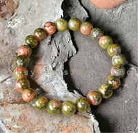 Unakite Custom Size Round Smooth Stretch (8mm) Natural Gemstone Crystal Energy Bead Bracelet