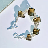 Smokey Quartz Natural Gemstone Emerald Cut .925 Sterling Silver Stamped Link Bracelet