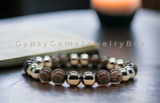 Smokey Quartz + Pyrite “Success & Transformation” Custom Size Round Smooth Stretch (8mm) Natural Gemstone Crystal Energy Bead Bracelet