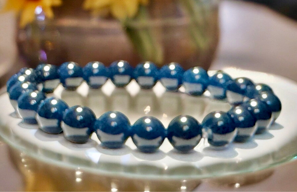 Sapphire Deep Blue Round Smooth Stretch (8mm) Natural Gemstone Crystal Energy Bead Bracelet