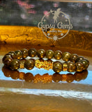 Bloodstone - Dragon Bloodstone Gold Feng Shui Dragon Custom Size Round Smooth Stretch (8mm) Natural Gemstone Crystal Energy Bead Bracelet