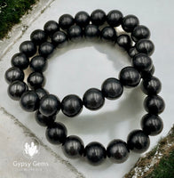 Shungite Custom Size Round Smooth Stretch (10mm) Natural Gemstone Crystal Energy Bead Bracelet