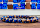 Variscite - Royal Blue Variscite aka “Impression Cloisonne Jasper” Custom Size Round Smooth Stretch (8mm) Natural Gemstone Crystal Energy Bead Bracelet