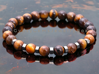 Tiger’s Eye - Yellow Tiger Eye• Hematite Hexagon Spacers Custom Size Round Smooth Stretch (8mm) Natural Gemstone Crystal Energy Bead Bracelet