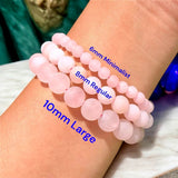 Quartz - Rose Quartz Dusty Pink Frost Matte Custom Size Rustic Round Stretch (8mm) Natural Gemstone Crystal Energy Bead Bracelet