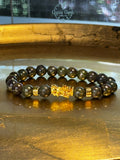 Bloodstone - Dragon Bloodstone Gold Feng Shui Dragon Custom Size Round Smooth Stretch (8mm) Natural Gemstone Crystal Energy Bead Bracelet