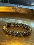 Bloodstone - Dragon Bloodstone Gold Feng Shui Dragon Custom Size Round Smooth Stretch (8mm) Natural Gemstone Crystal Energy Bead Bracelet