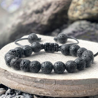 Lava Rock - Lava Stone Black Braided Macrame Adjustable Sliding Knot Round Smooth (8mm) Natural Gemstone Crystal Energy Bead Bracelet