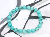 Turquoise - Blue Howlite Custom Size Round Smooth Stretch (8mm or 10mm) Natural Gemstone Crystal Energy Bead Bracelet