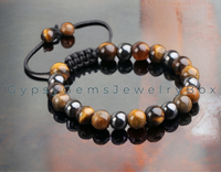 Tiger’s Eye - Yellow Tiger Eye•Hematite•Braided Macrame Adjustable Sliding Knot Round Smooth (8mm) Natural Gemstone Crystal Energy Bead Bracelet