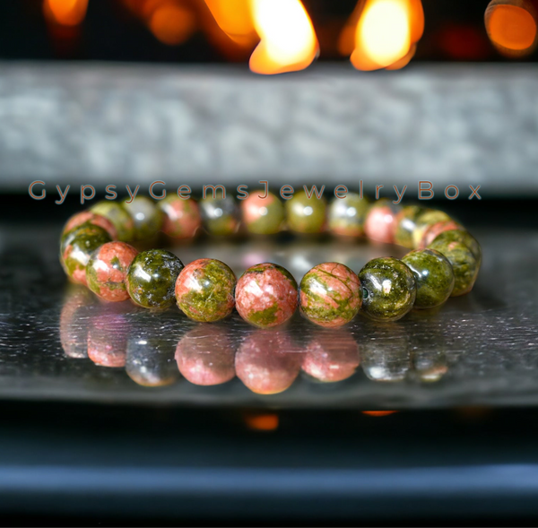 Unakite Custom Size Round Smooth Stretch (8mm) Natural Gemstone Crystal Energy Bead Bracelet