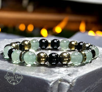 Aventurine Green, Black Onyx, Choice of Silver-Copper-Gold-Black Hematite Custom Size Round Smooth Stretch (8mm) Natural Gemstone Crystal Energy Bead Bracelet