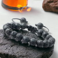 Lava Rock - Lava Stone Black Braided Macrame Adjustable Sliding Knot Round Smooth (8mm) Natural Gemstone Crystal Energy Bead Bracelet