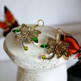 Peridot + Green Tsavorite Garnet Natural Gemstone Dragonfly Filigree Drop Dangle Hook .925 Sterling Silver Stamped Earrings