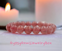 Quartz - Strawberry Quartz Custom Size Round Smooth Stretch(8mm) Natural Gemstone Crystal Energy Bead Bracelet