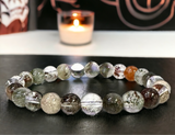 Quartz - Lodolite Garden Phantom Quartz - aka: Scenic Quartz, Landscape Quartz, Garden Quartz, and Phantom Quartz - Custom Size (8mm) Round Stretch Natural Gemstone Crystal Energy Bead Bracelet